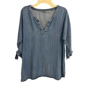 Soft Surroundings‎ Denim Chambray V Neck Split Sleeve Tunic Top Medium